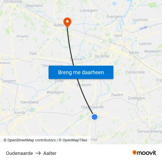 Oudenaarde to Aalter map
