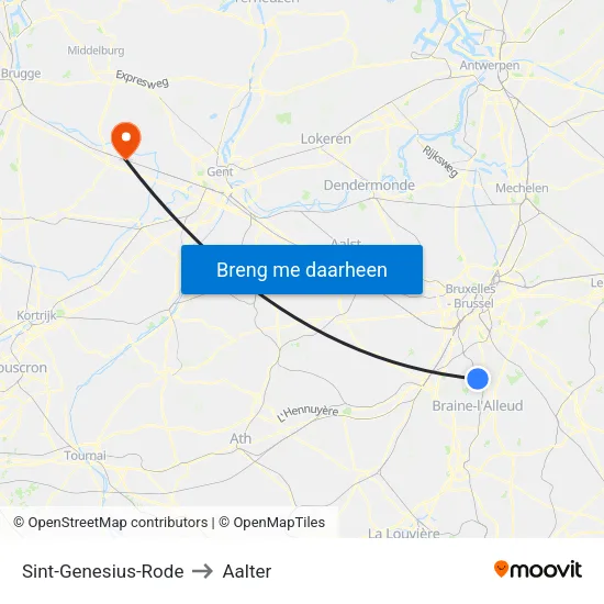 Sint-Genesius-Rode to Aalter map