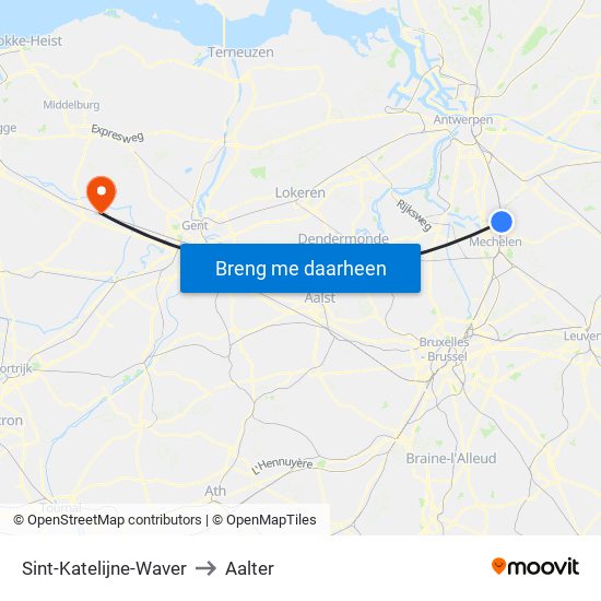 Sint-Katelijne-Waver to Aalter map