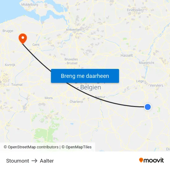 Stoumont to Aalter map