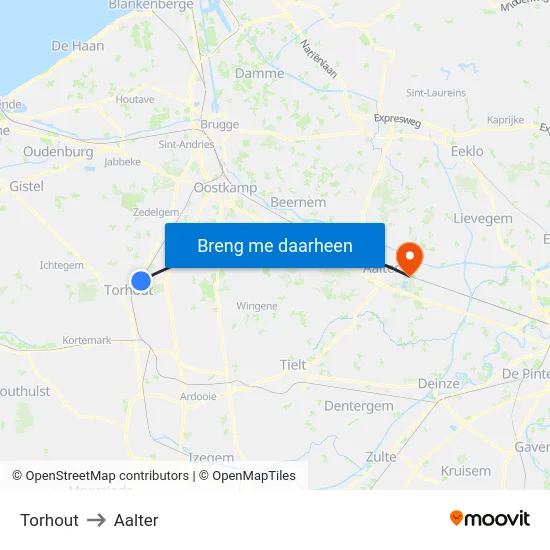 Torhout to Aalter map