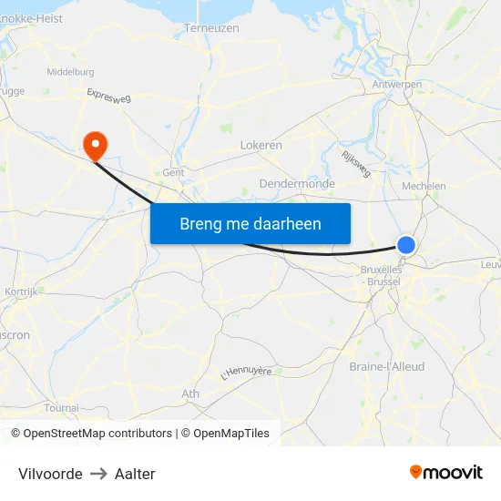 Vilvoorde to Aalter map