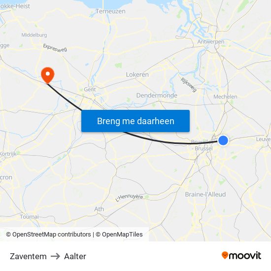 Zaventem to Aalter map