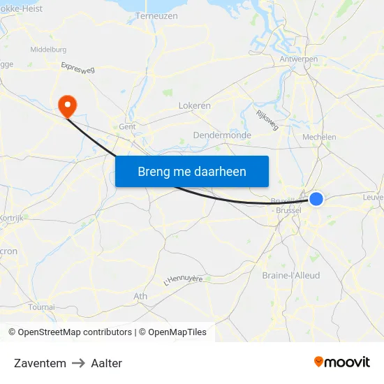 Zaventem to Aalter map