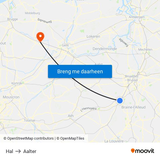 Hal to Aalter map
