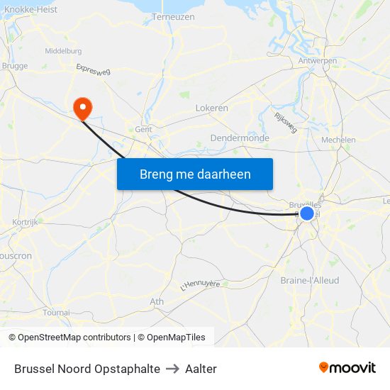 Brussel Noord Opstaphalte to Aalter map