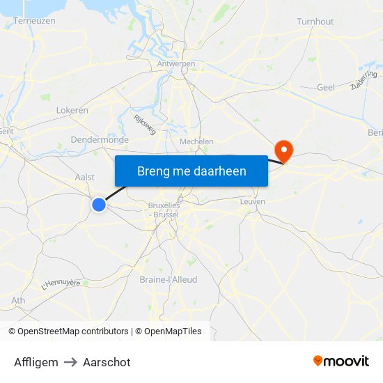 Affligem to Aarschot map