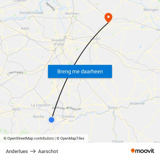 Anderlues to Aarschot map