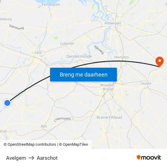Avelgem to Aarschot map