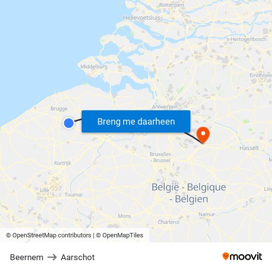 Beernem to Aarschot map