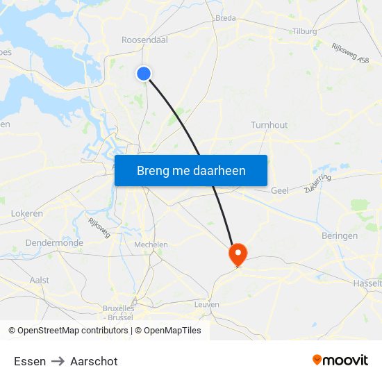 Essen to Aarschot map