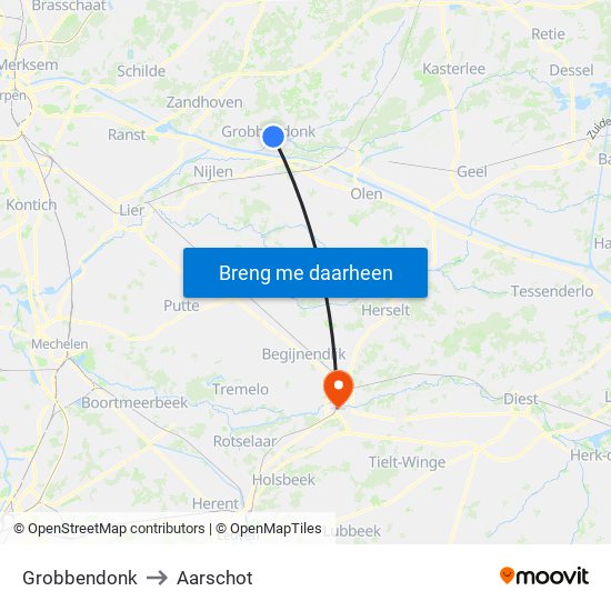Grobbendonk to Aarschot map