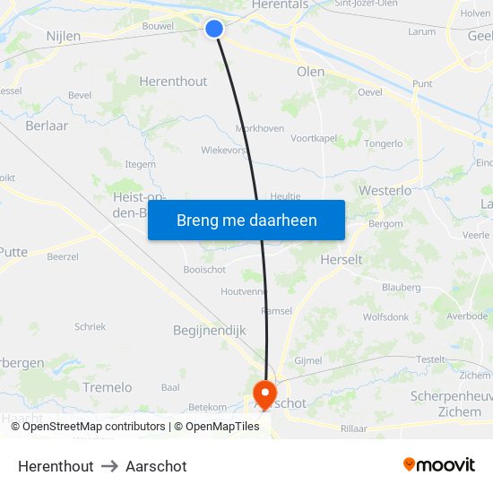 Herenthout to Aarschot map