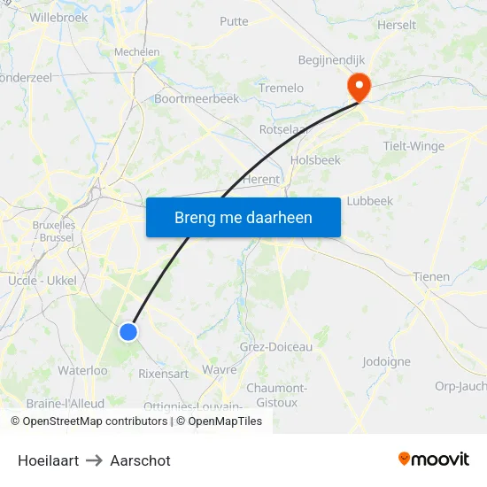 Hoeilaart to Aarschot map