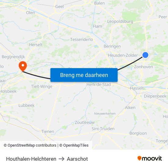 Houthalen-Helchteren to Aarschot map