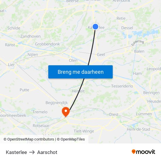 Kasterlee to Aarschot map