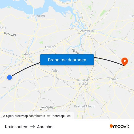 Kruishoutem to Aarschot map