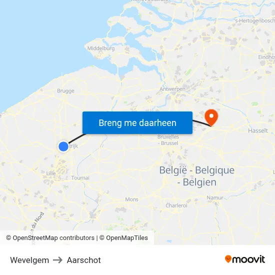 Wevelgem to Aarschot map