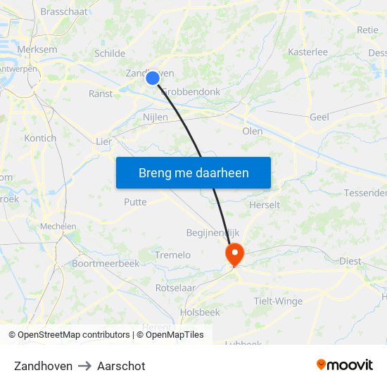 Zandhoven to Aarschot map