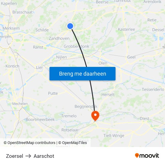 Zoersel to Aarschot map