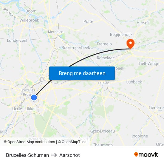 Bruxelles-Schuman to Aarschot map