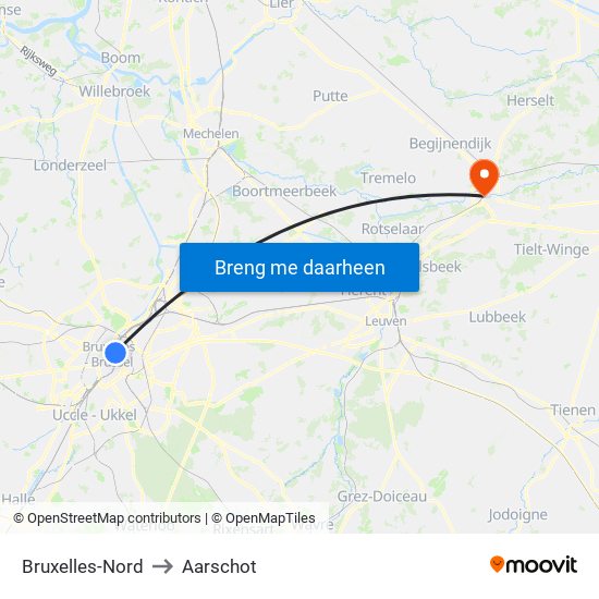 Bruxelles-Nord to Aarschot map