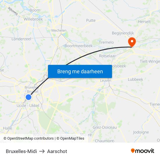 Bruxelles-Midi to Aarschot map