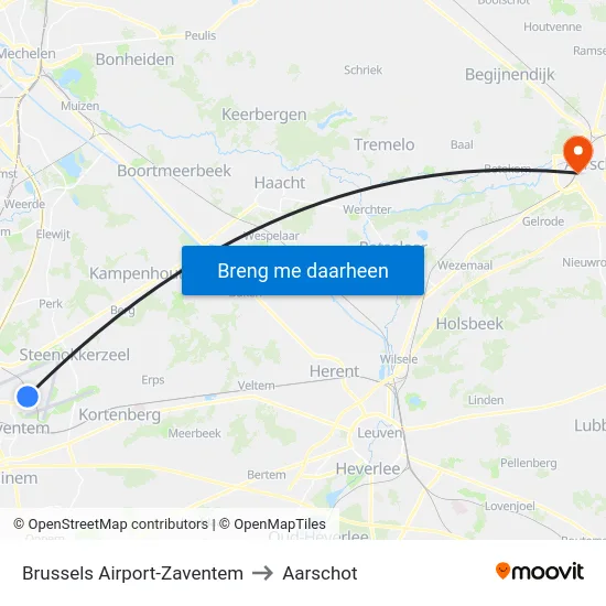 Brussels Airport-Zaventem to Aarschot map
