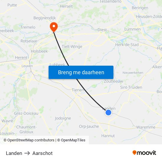 Landen to Aarschot map