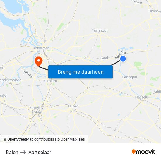 Balen to Aartselaar map