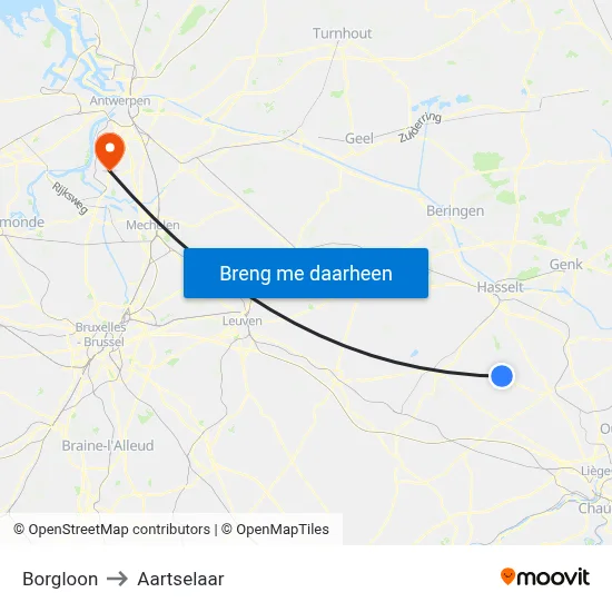 Borgloon to Aartselaar map