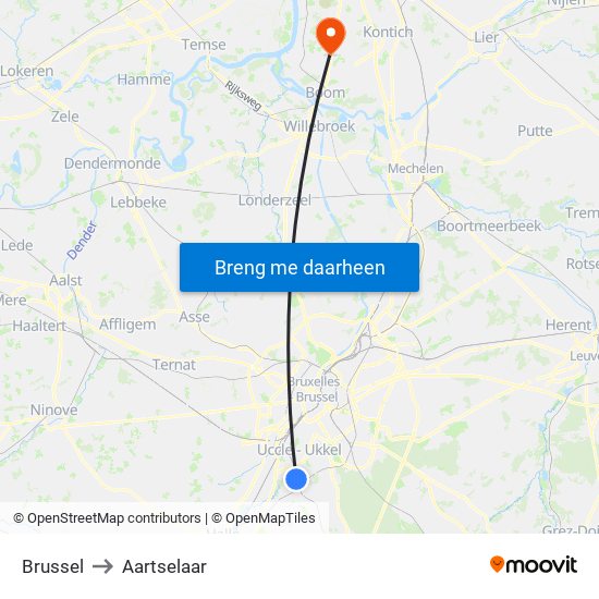Brussel to Aartselaar map