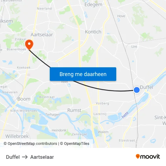 Duffel to Aartselaar map