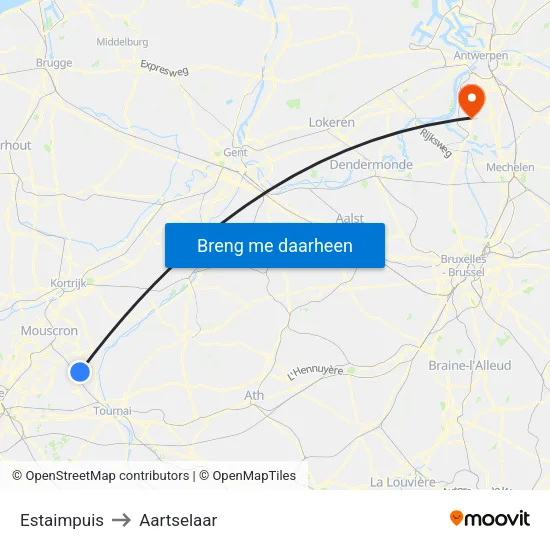 Estaimpuis to Aartselaar map