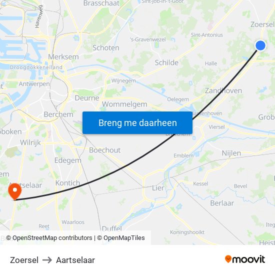 Zoersel to Aartselaar map