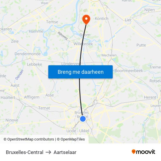 Bruxelles-Central to Aartselaar map