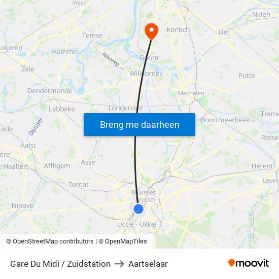 Gare Du Midi / Zuidstation to Aartselaar map