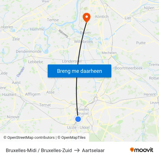 Bruxelles-Midi / Bruxelles-Zuid to Aartselaar map