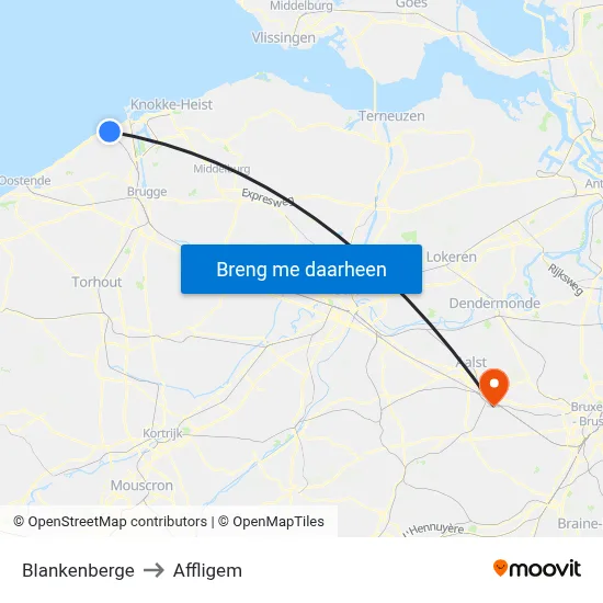 Blankenberge to Affligem map