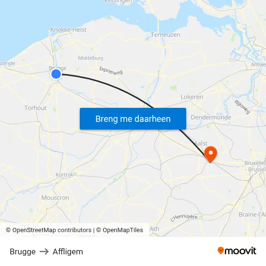 Brugge to Affligem map