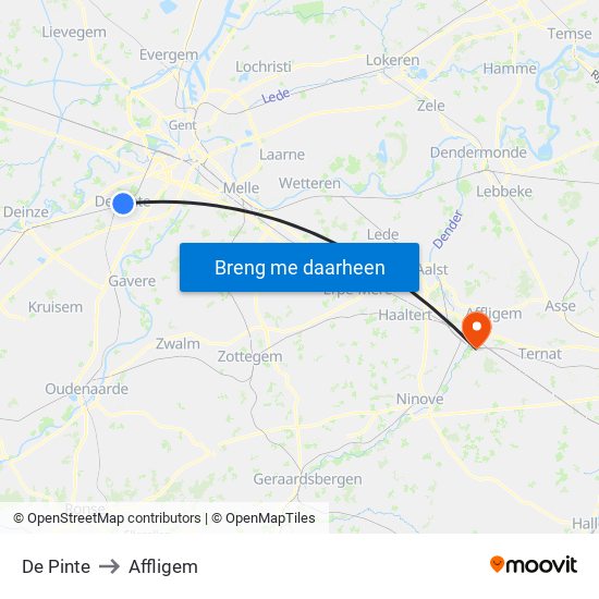 De Pinte to Affligem map