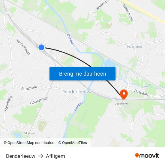Denderleeuw to Affligem map