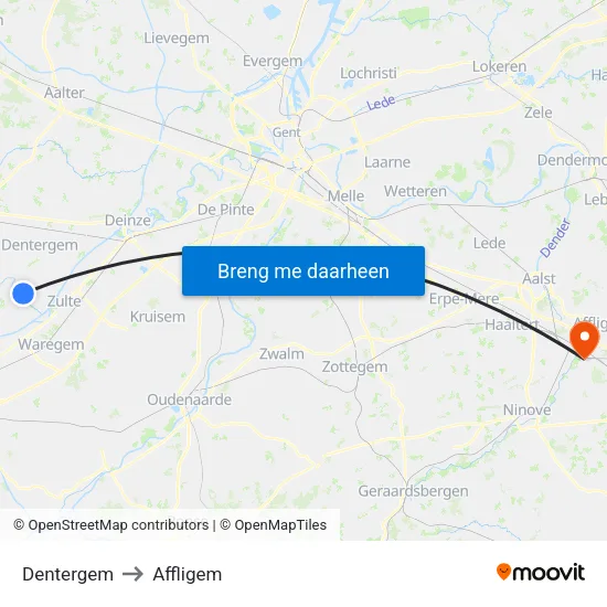 Dentergem to Affligem map