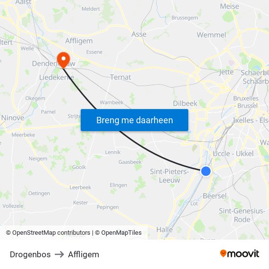 Drogenbos to Affligem map