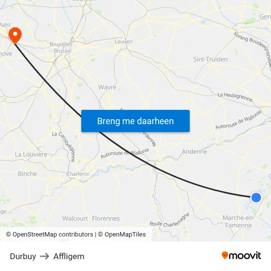 Durbuy to Affligem map