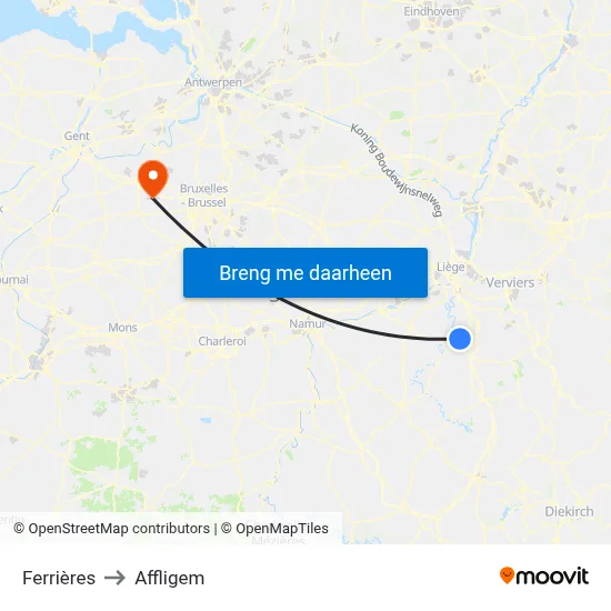Ferrières to Affligem map