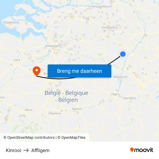 Kinrooi to Affligem map