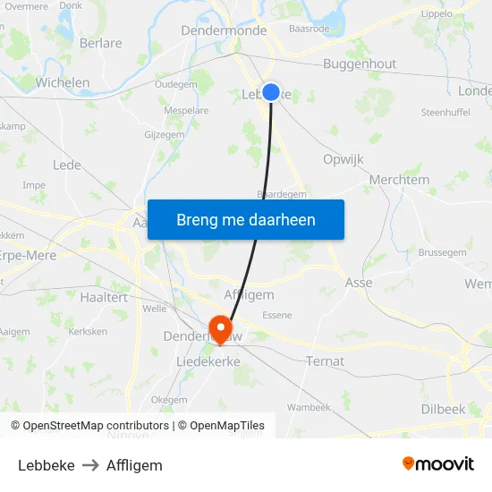 Lebbeke to Affligem map