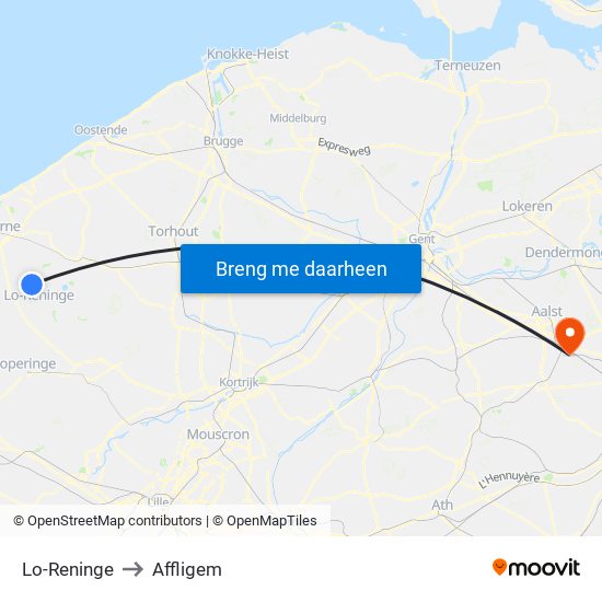 Lo-Reninge to Affligem map