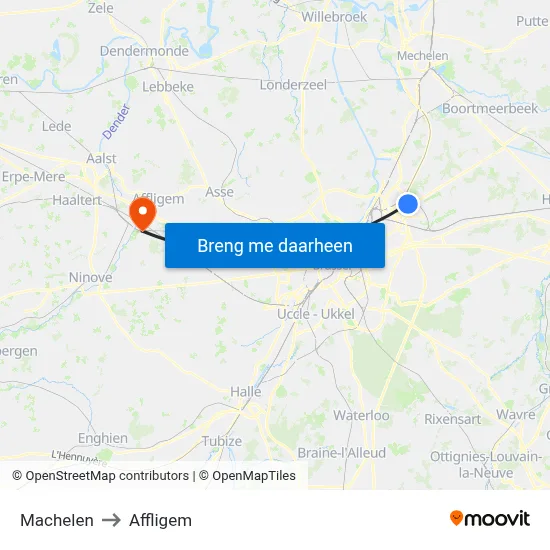 Machelen to Affligem map